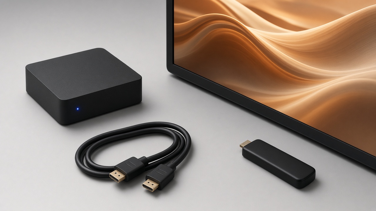 Boîtier lecteur, câble HDMI et écran professionnel, le matériel pris en charge par Lumo Player