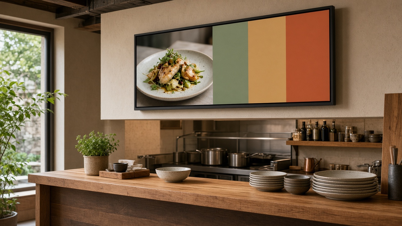 Écran de menu au-dessus d’un comptoir de restaurant
